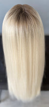 Load image into Gallery viewer, 26” PLATINUM SYNTHETIC HUMAN HAIR BLEND STRAIGHT LACE FRONT WIG